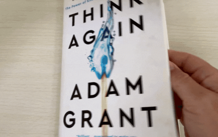 Flipping through the margin notes for Think Again book by Adam Grant